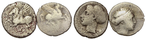 RARE -- LOT of 2 Corinthian Drachms, Mid 5th - Late 4th Century B.C.